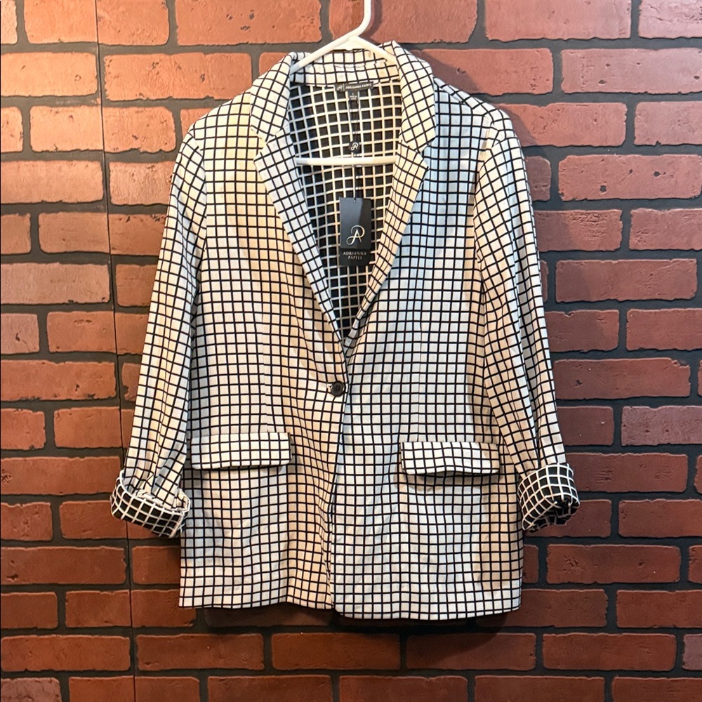 Adrianna Papell Black and White Grid Blazer